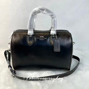 COACH Rowan Large Satchel Bag In Loved Leather Silver/Black Brown CFO52 NWT